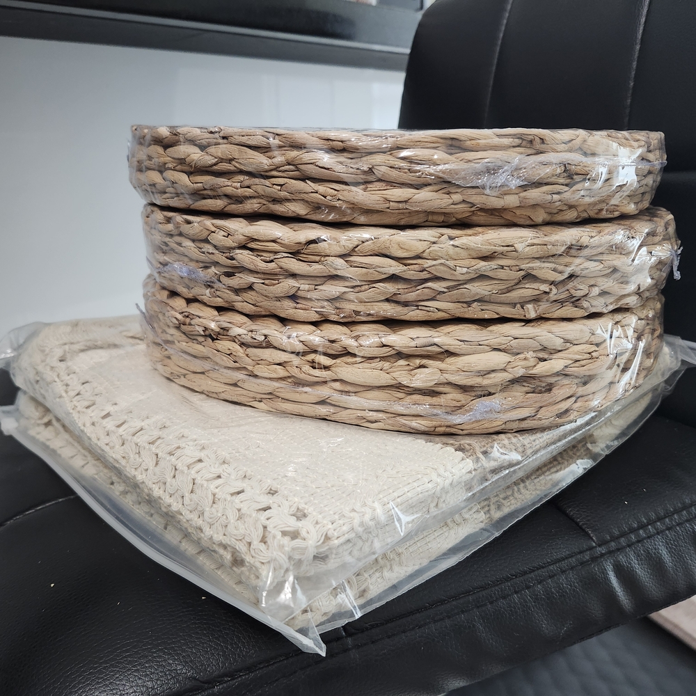New 12 Woven Natural Fiber Placemats, 3 Packs, 4 In each Pack